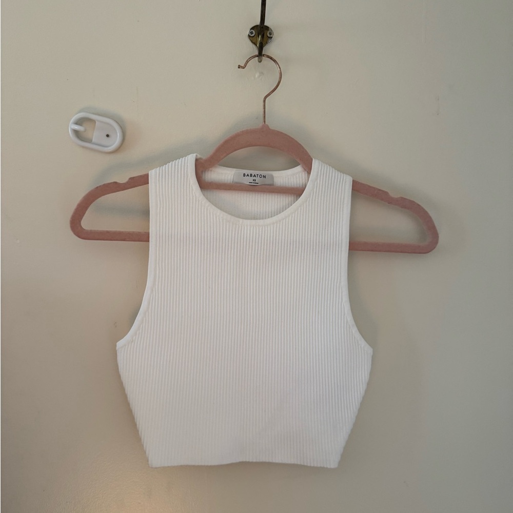 Babaton White Ribbed Top